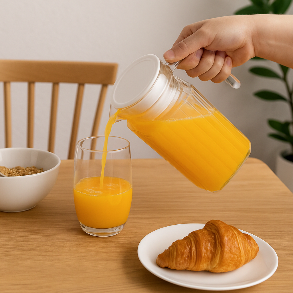 Jarra de Vidro 500ml com Tampa e Alça – Ideal para Água, Suco e Bebidas Geladas