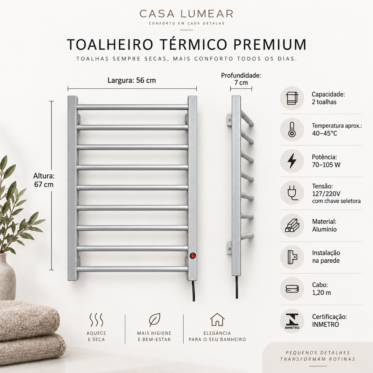 TOALHEIRO TÉRMICO PREMIUM - PRATA