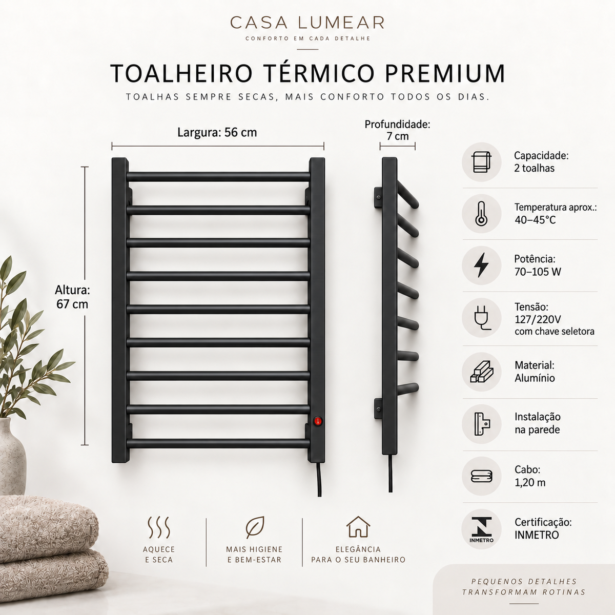 TOALHEIRO TÉRMICO PREMIUM - PRETO