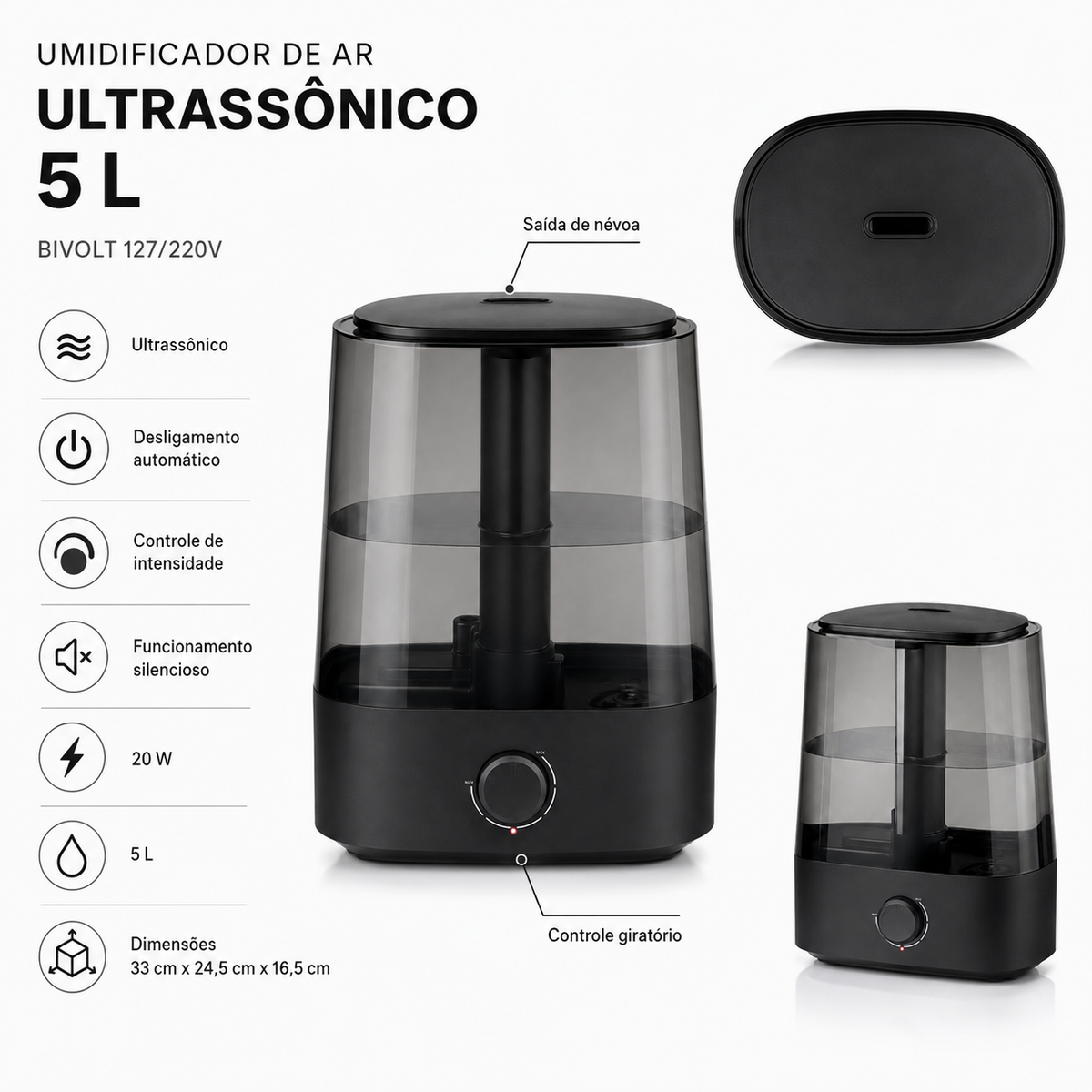 UMIDIFICADOR ULTRASSÔNICO PREMIUM 5L