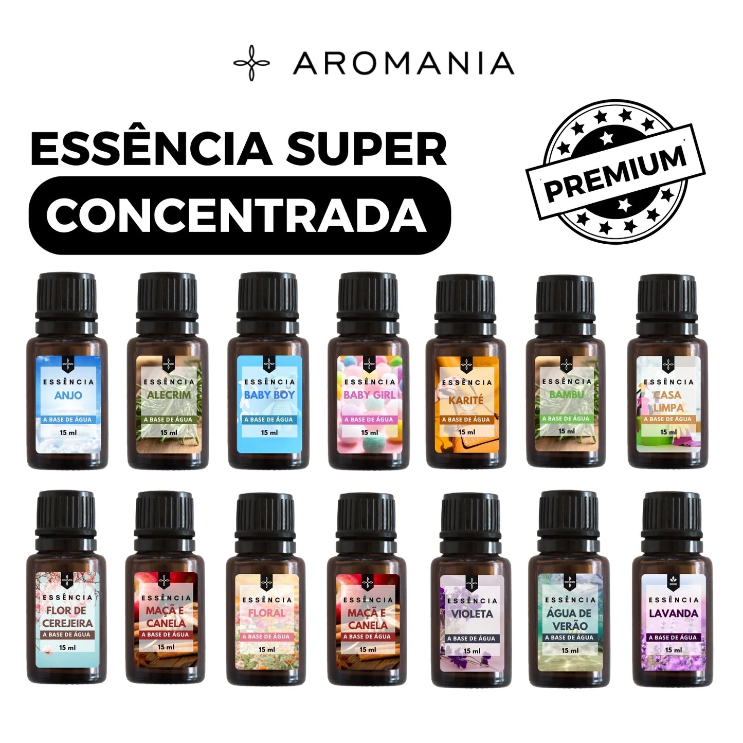 Kit com 5 Essências Concentradas Hidrossolúveis – 15ml Cada