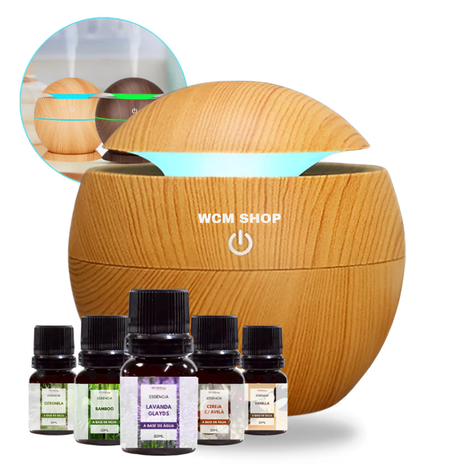 Kit Umidificador Aromatizador Difusor de Ambientes Ultrassônico + 5 Essências 10ml