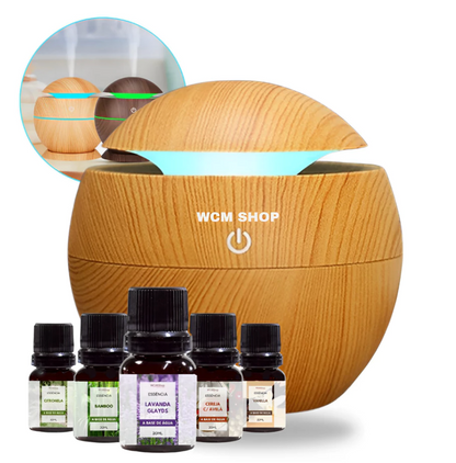 Kit Umidificador Aromatizador Difusor de Ambientes Ultrassônico + 5 Essências 10ml
