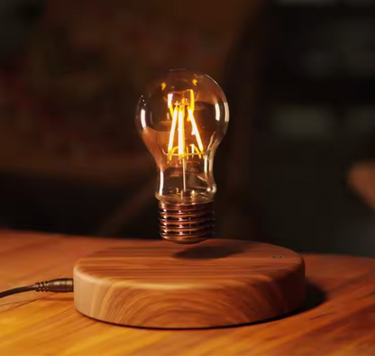 Lâmpada Flutuante LED com Base de Madeira – Design Inovador e Atmosfera Surpreendente
