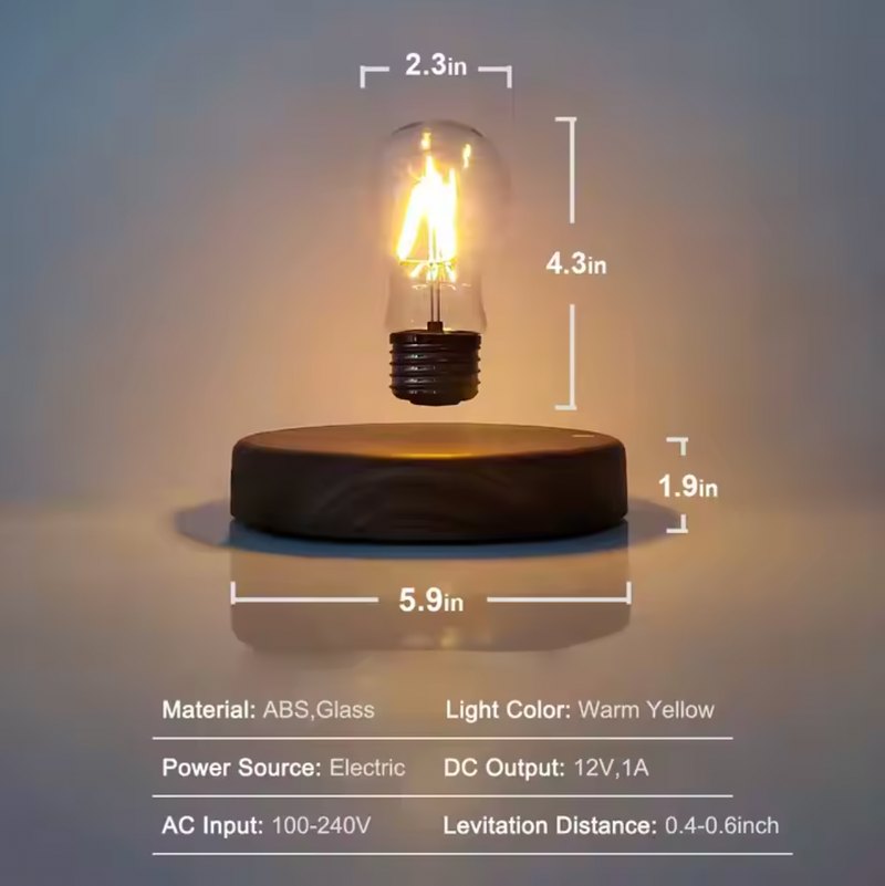 Lâmpada Flutuante LED com Base de Madeira – Design Inovador e Atmosfera Surpreendente