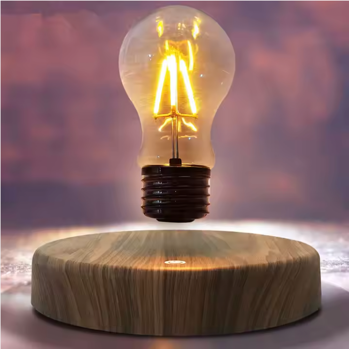 Lâmpada Flutuante LED com Base de Madeira – Design Inovador e Atmosfera Surpreendente