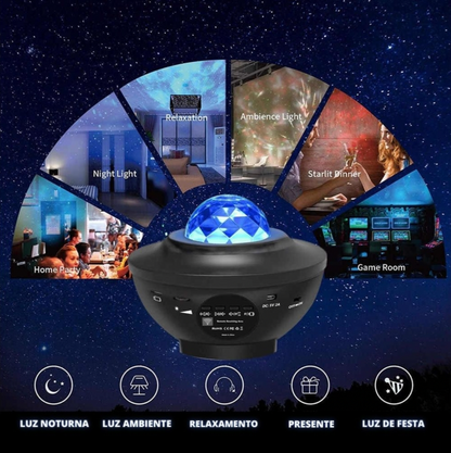 PROJETOR ESTELAR GALAXY LED com Bluetooth – Luz Noturna Mágica para Quartos