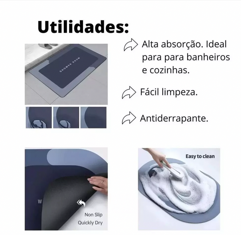 Tapete de Banheiro Antiderrapante – Super Absorvente | Secagem Rápida