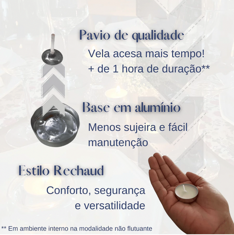 Mini Velas Rechaud Brancas – Kit com 20 Unidades