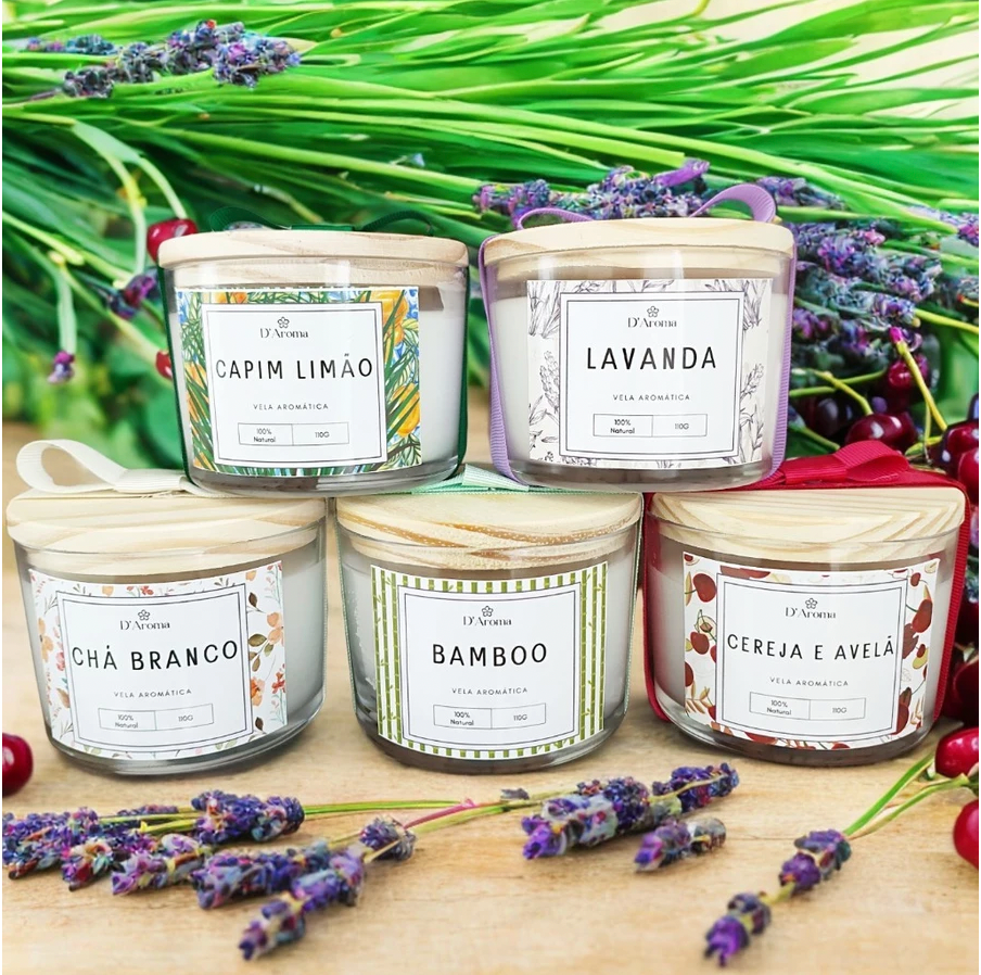 Vela Aromática Perfumada Artesanal PREMIUM – 110g | 6 Fragrâncias Exclusivas