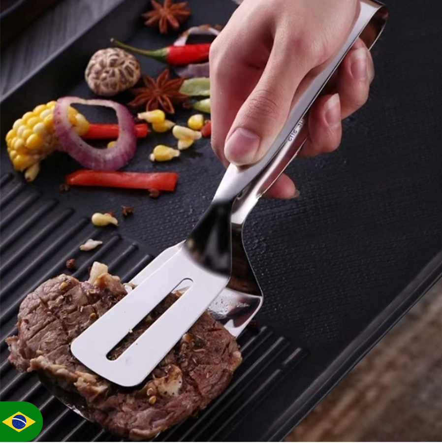 Pinça Espátula de Aço Inoxidável KL-1010 | Churrasco, Bife, Peixe e Mais