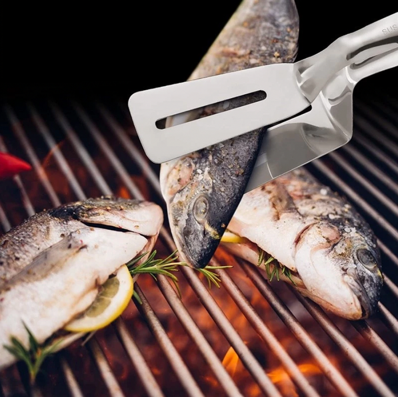 Pinça Espátula de Aço Inoxidável KL-1010 | Churrasco, Bife, Peixe e Mais