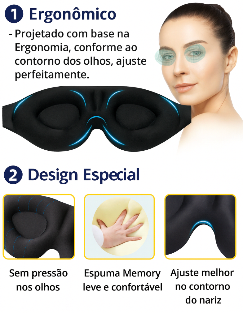 Máscara de Dormir Anatômica – Sono Profundo e Conforto Absoluto