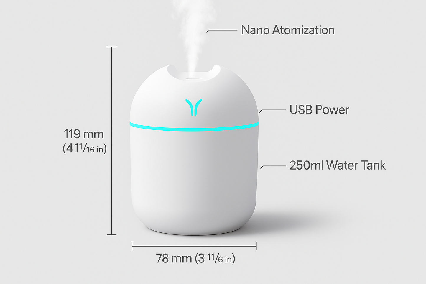 Difusor de Aromas 50ML com Névoa Ultrassônica e Lâmpada LED – Ideal para Casa ou Carro