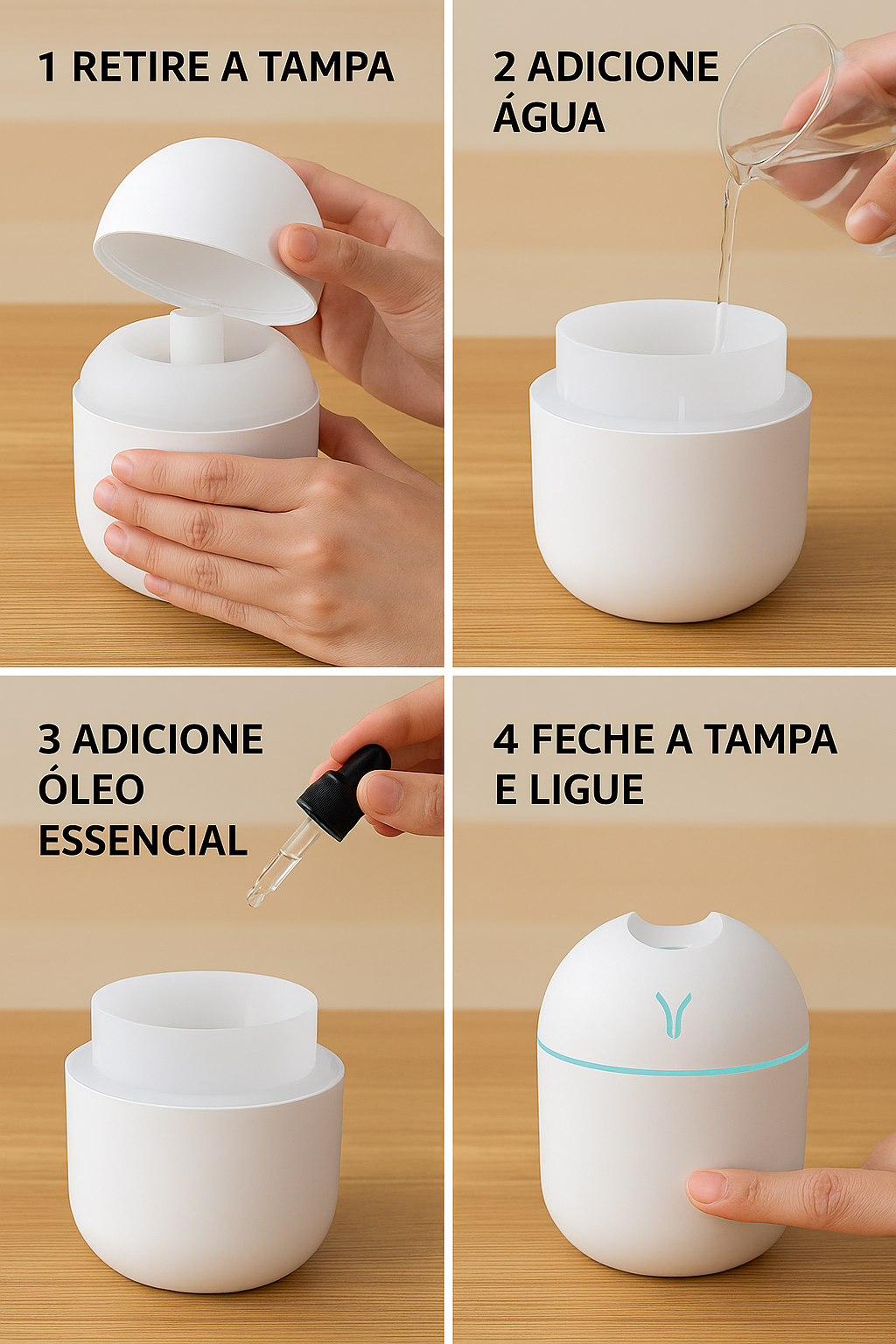 Difusor de Aromas 50ML com Névoa Ultrassônica e Lâmpada LED – Ideal para Casa ou Carro