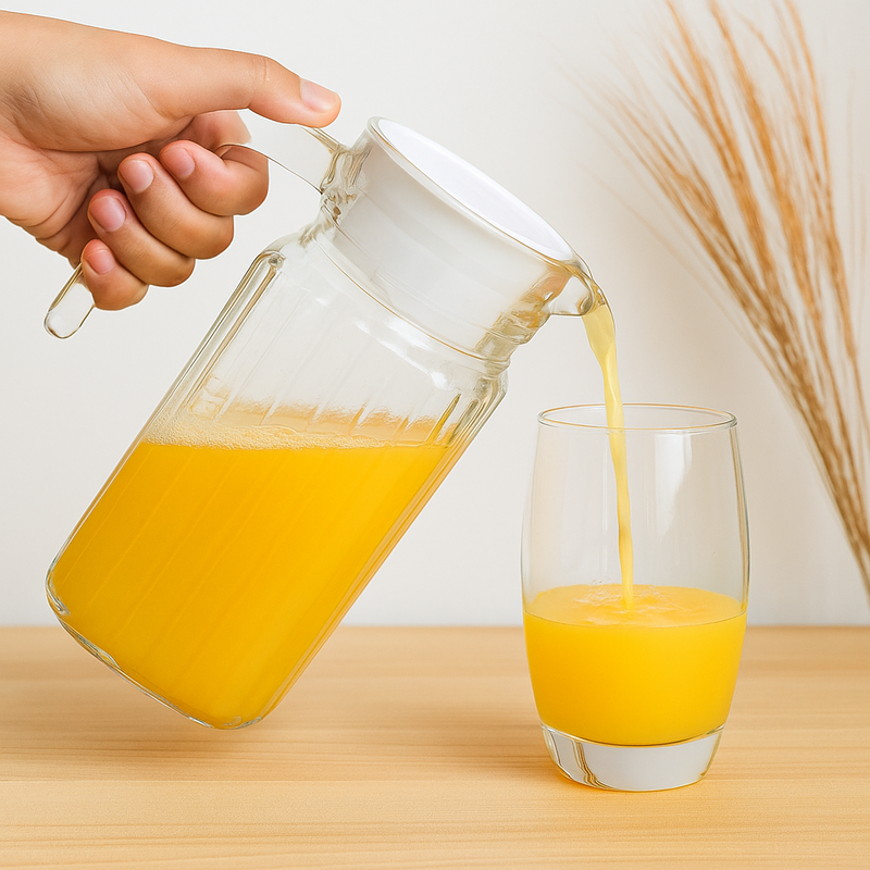 Jarra de Vidro 500ml com Tampa e Alça – Ideal para Água, Suco e Bebidas Geladas