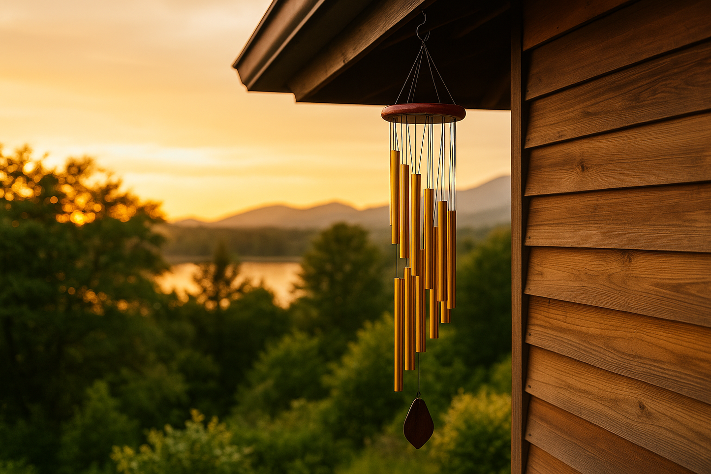 Sino de Vento com 12 Tubos de Alumínio – Decoração Externa em Dourado ou Prata com Gancho