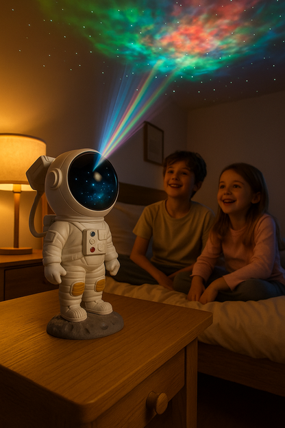 Luminária Projetora de Estrelas Astronauta LED RGB com Caixa de Som