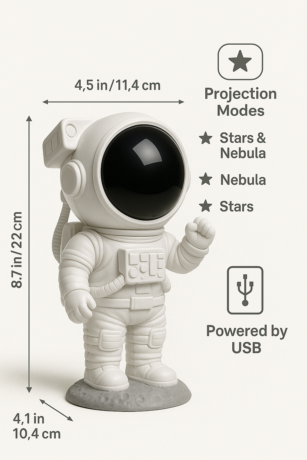 Luminária Projetora de Estrelas Astronauta LED RGB com Caixa de Som