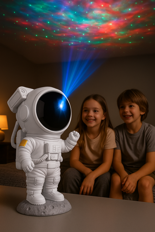 Luminária Projetora de Estrelas Astronauta LED RGB com Caixa de Som