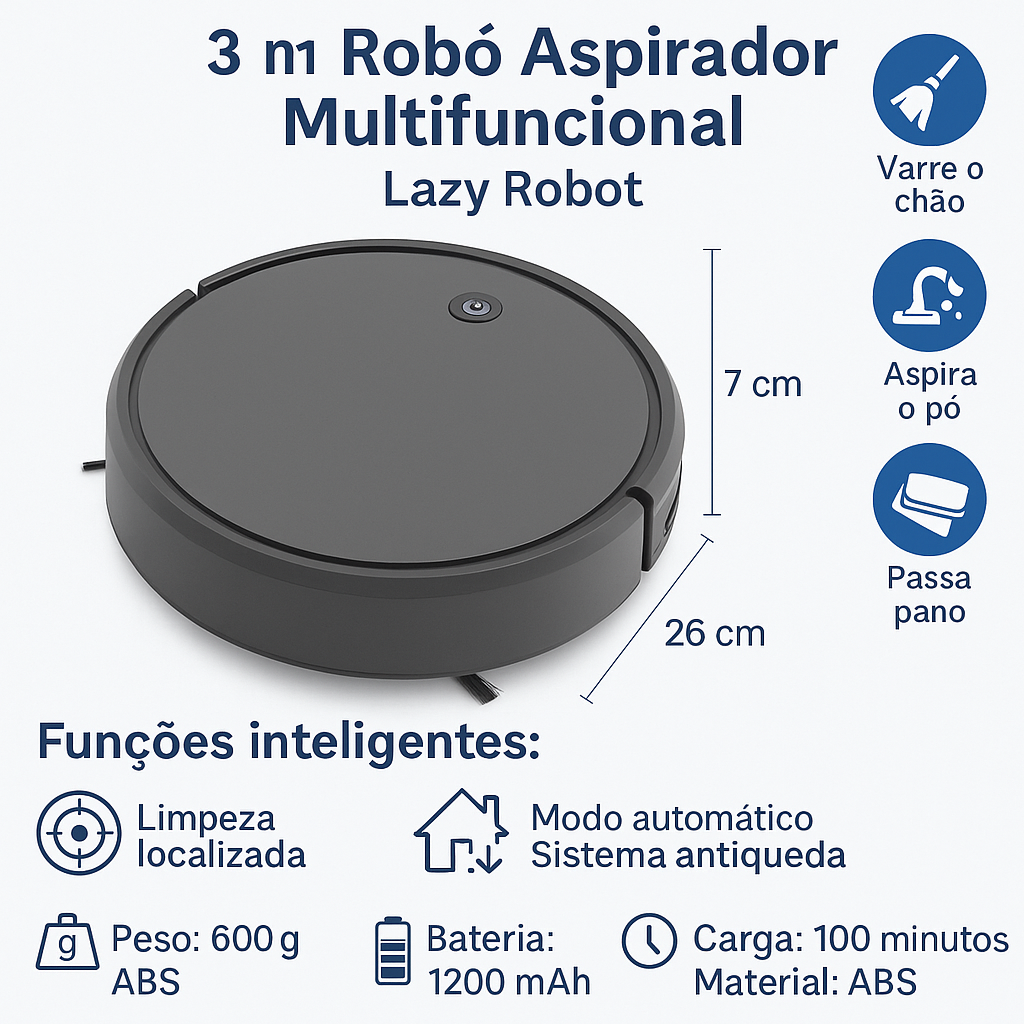 3-In-1 Robo Aspirador Lazy Robot