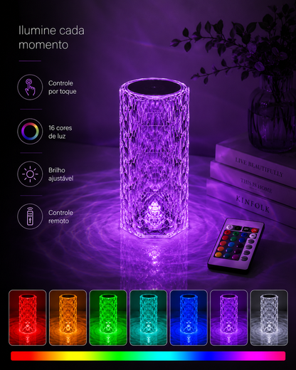 LUMINÁRIA CRISTAL 16 CORES COM CONTROLE REMOTO