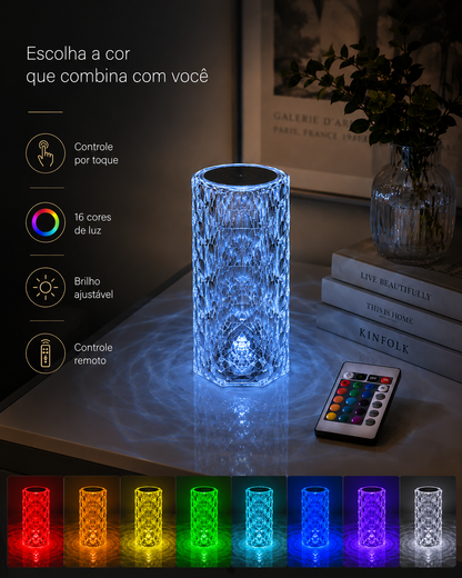 LUMINÁRIA CRISTAL 16 CORES COM CONTROLE REMOTO