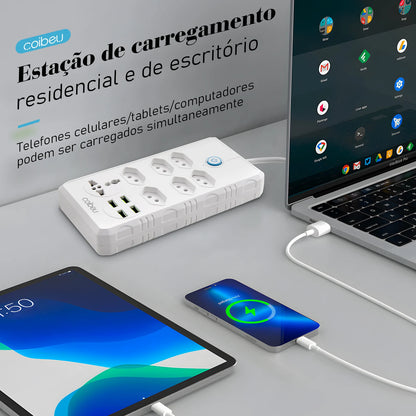 Extensão Elétrica com USB – 6 Tomadas + 4 USB