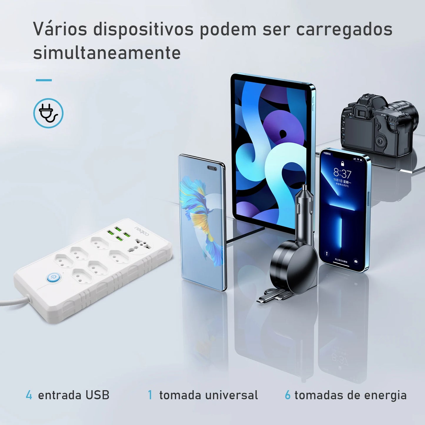 Extensão Elétrica com USB – 6 Tomadas + 4 USB