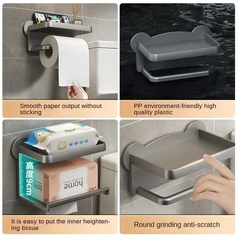 Suporte de Papel Higiênico e Armazenamento de Parede Sem Furo – 2 Andares, com Prateleira Multifuncional 🧻✨
