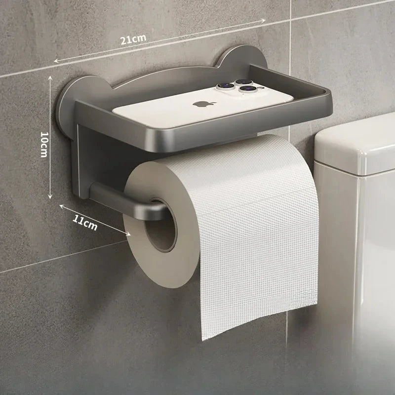 Suporte de Papel Higiênico e Armazenamento de Parede Sem Furo – 2 Andares, com Prateleira Multifuncional 🧻✨
