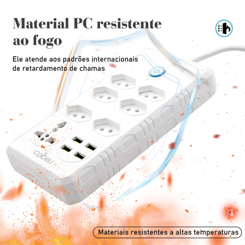 Extensão Elétrica com USB – 6 Tomadas + 4 USB