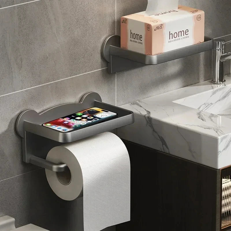 Suporte de Papel Higiênico e Armazenamento de Parede Sem Furo – 2 Andares, com Prateleira Multifuncional 🧻✨