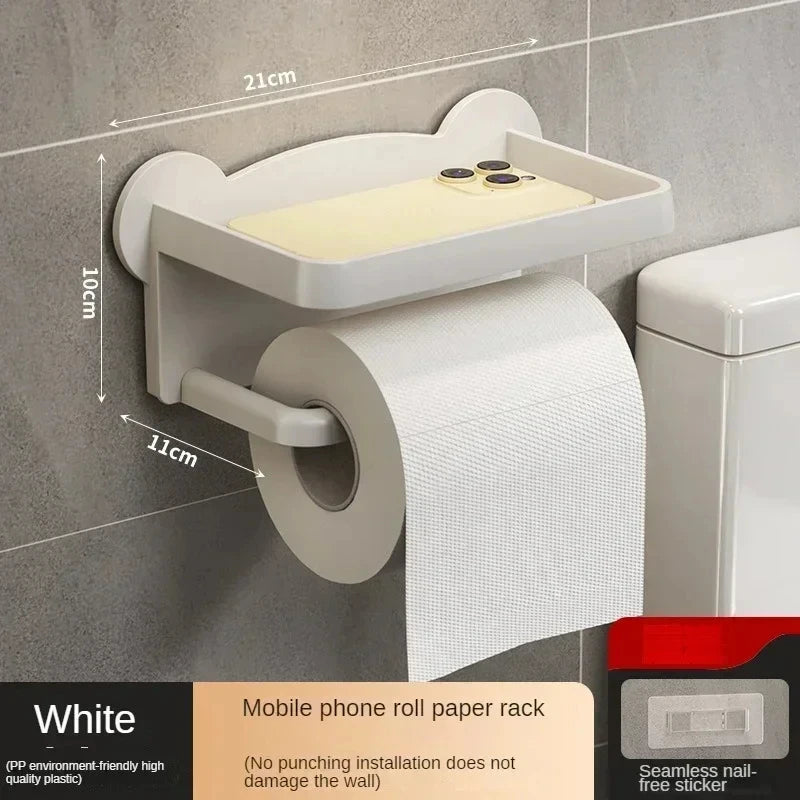 Suporte de Papel Higiênico e Armazenamento de Parede Sem Furo – 2 Andares, com Prateleira Multifuncional 🧻✨