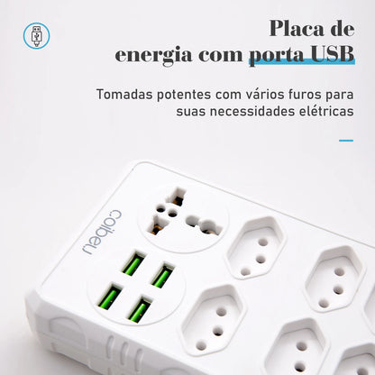 Extensão Elétrica com USB – 6 Tomadas + 4 USB